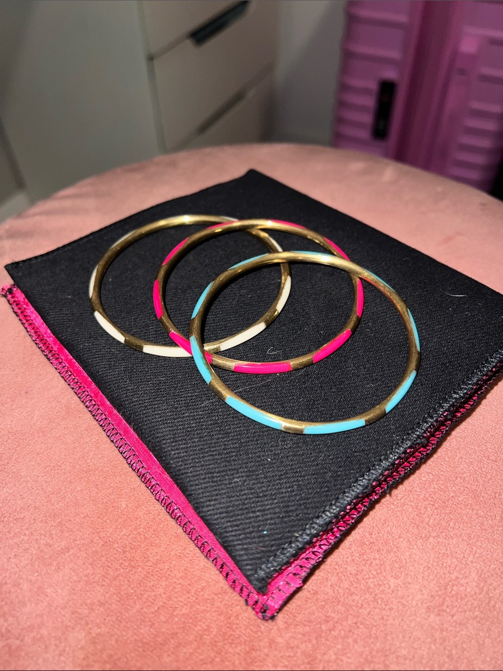 Gold-Tone Enamel Bangle Trio — Pink, Blue & White